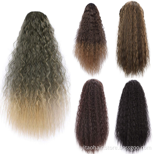 Curly Ponytail Hair 22 Inch Long Body Wave Ponytail hair Extension Synthetic Wrap Around Drawstring Hair with 2 Clips